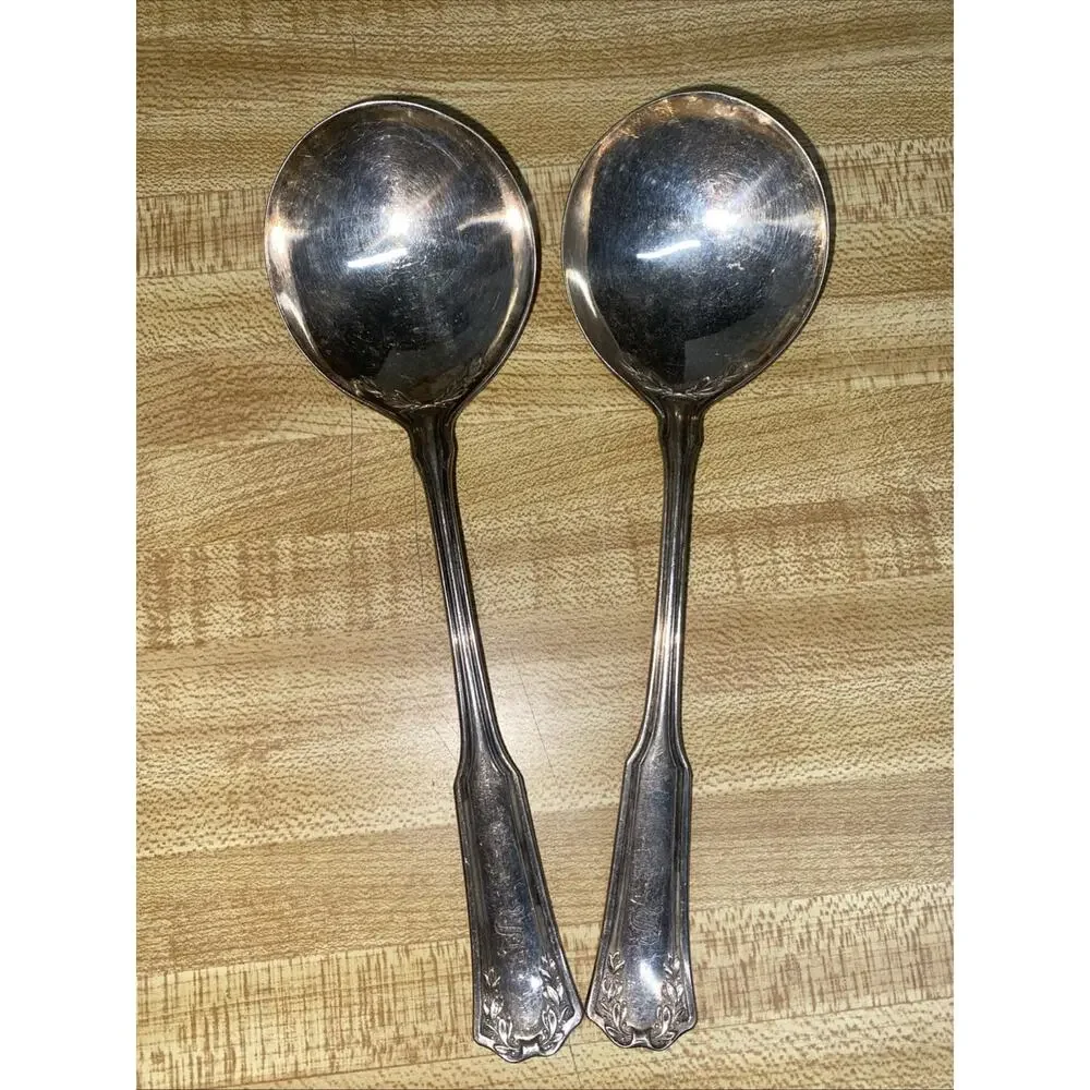 Vintage Set Of 2 RW&S SECTIONAL Silver Plate Soup Or Serving Or Gravy Spoons